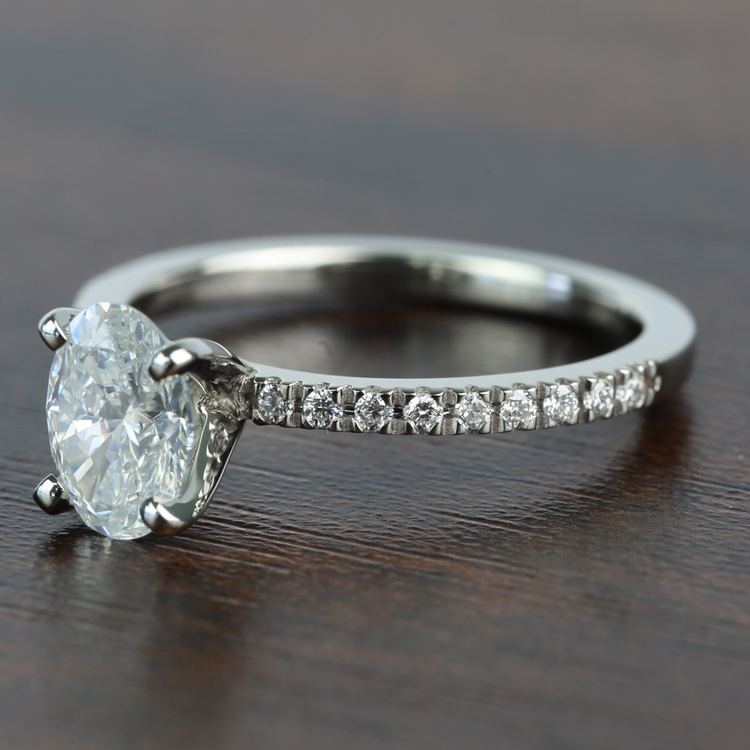 1.01 Carat Oval Petite Pave Diamond Engagement Ring angle 2